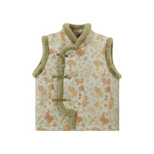 布丁哈鲁冬装女童童装洋气上衣2026秋冬季新款儿童国风金鱼马甲