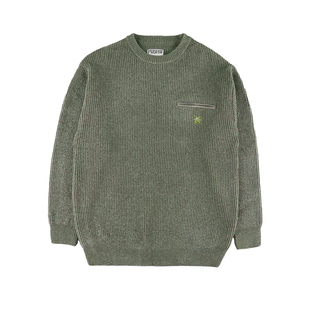 朴术男装秋冬季新款绿色潮流刺绣日系复古风肌理感时尚圆领毛衣男