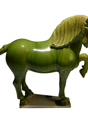 仿古收藏唐三彩抬蹄马