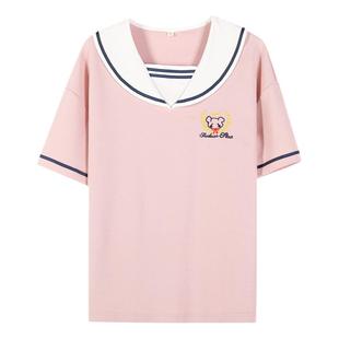 初中女生T恤小衫海军领日系2026年新高中生14岁宽松海军领学院风