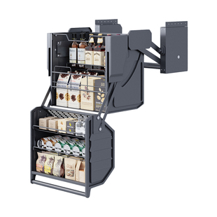 冰箱上方吊柜升降拉篮厨房橱柜烤箱顶柜高柜下拉式零食调味料拉篮