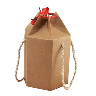 六角牛皮纸盒加厚牛卡纸盒空盒手提复古传统老式月饼桃酥盒子10个