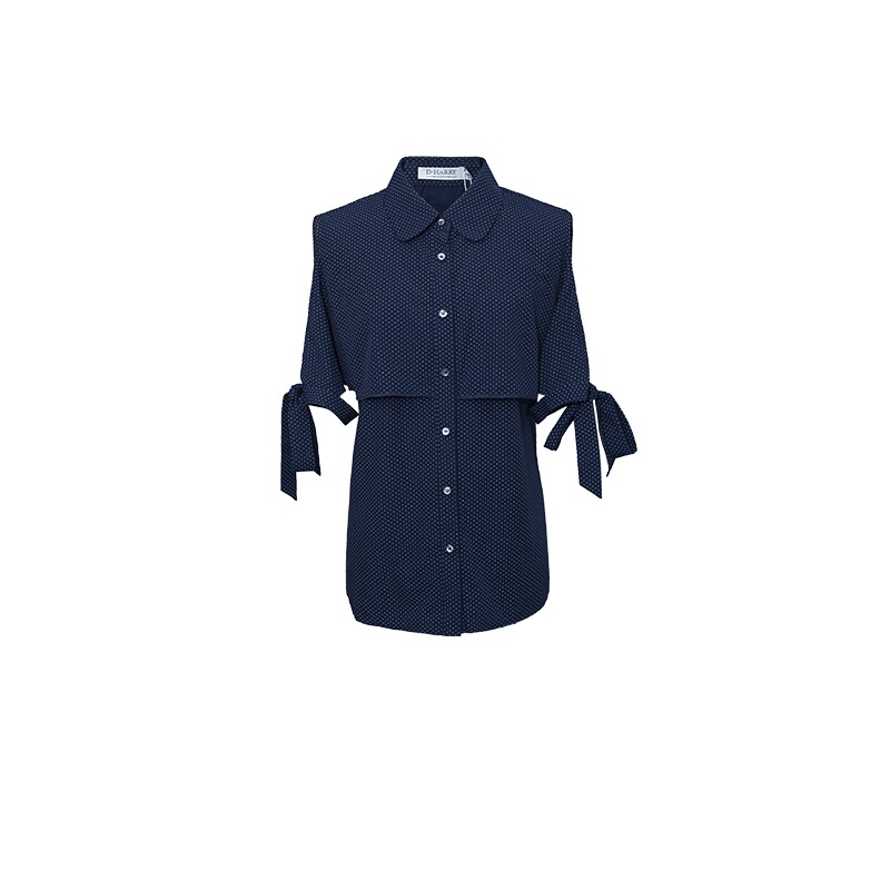 D-HARRY/迪哈利夏季新款通勤藏青色波点短袖衬衫DH232D96209D