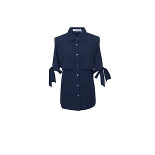 D-HARRY/迪哈利夏季新款通勤藏青色波点短袖衬衫DH232D96209D