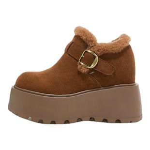 厚度内增高真皮雪地靴女2025新款小个子时尚冬季加绒保暖棉靴显瘦