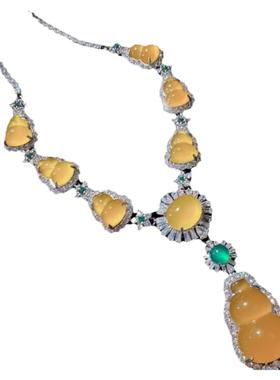 金丝雀碧玺玉髓玛瑙葫芦宝石项链 苏富比 镀18K金 栀子花珍珠耳环