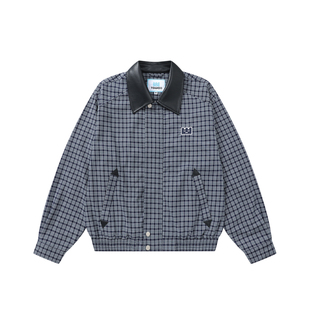 TGWALL「作曲家」格纹翻皮领刺绣春季复古短款廓形休闲夹克外套