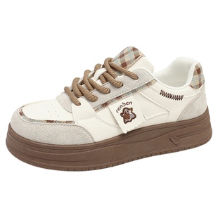 人本板鞋女加绒加厚2025秋冬季新款小白鞋厚底增高轻便学生二棉鞋