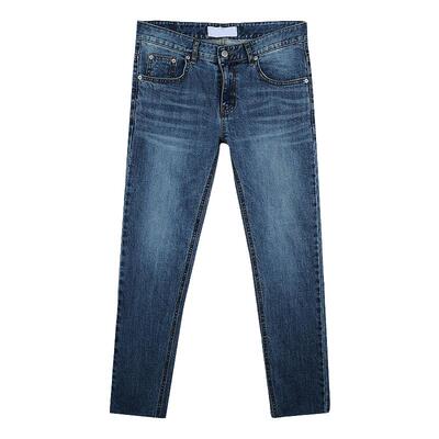 长裤复古蓝色修身牛仔裤男