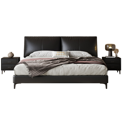 DDC中古风真皮床黑色主卧实木床