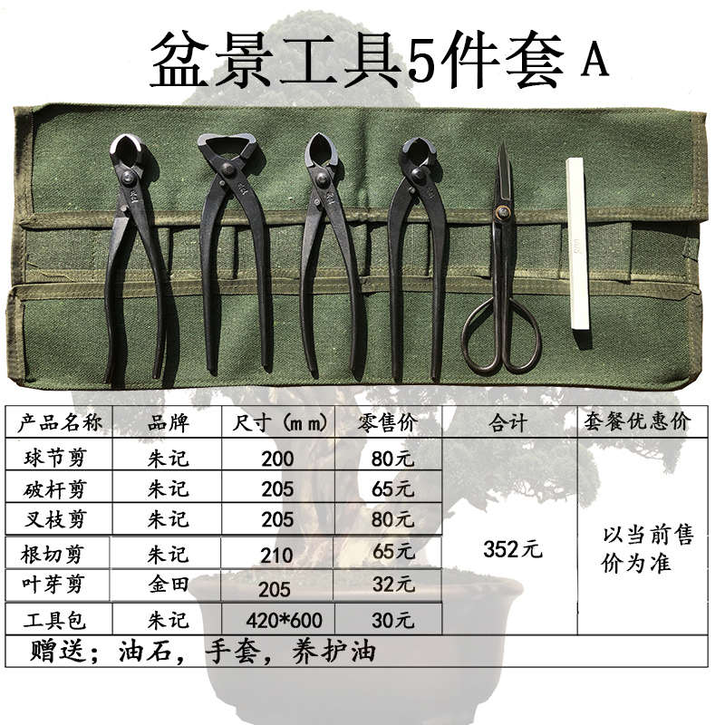盆景工具套装 朱记盆景工具球节剪叉枝剪破杆剪铝线盆景修剪造型