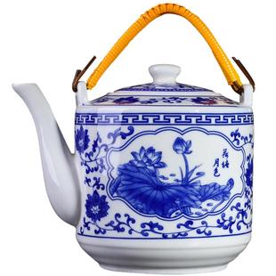 景德镇茶壶大号青花瓷冷水壶家用陶瓷大容量凉水壶老式提梁壶泡茶