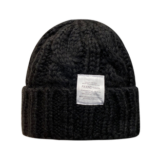 帽子女冬网红粗毛线字母针织帽保暖麻花套头帽绿色冷帽宽松显脸小