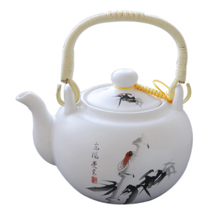 精工高品质 景德镇亚光陶瓷茶壶家用耐热提梁壶泡茶器大容量中式