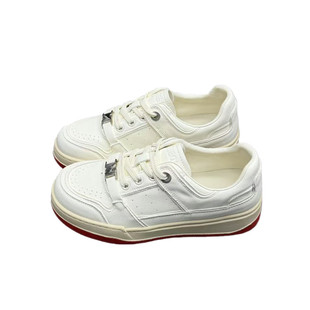 真皮休闲小白鞋女2026春季新款基础百搭厚底圆头系带牛皮休闲板鞋