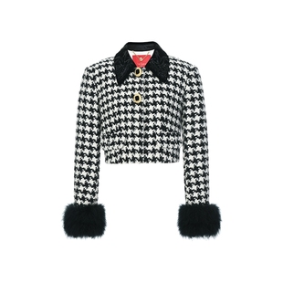 lefame拉飞姆冬季千鸟格短外套中式呢料羊毛大衣女