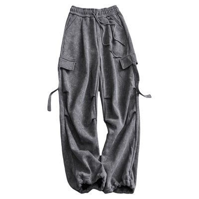 松紧腰加绒加厚工装直筒休闲裤女