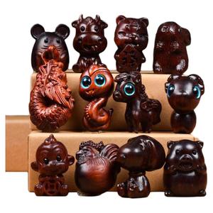 紫檀木十二生肖汽车钥匙扣挂件本命年鼠牛虎兔龙蛇马羊猴鸡狗猪绳