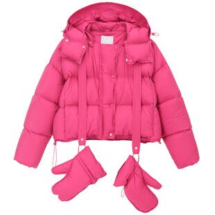 REVAN芮范设计师款甜酷风玫红色羽绒服RN90501308