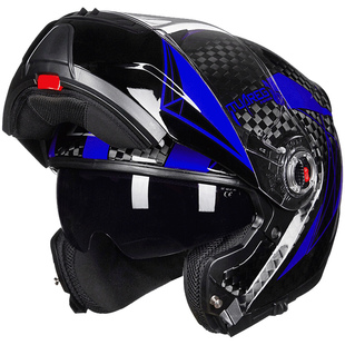 LS2碳纤维摩托车头盔揭面盔防雾双镜片男女全盔截面半盔机车四季