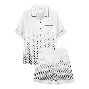 MANITO/曼尼陀Cubes男士真丝睡衣短袖短裤套桑蚕丝舒适家居服