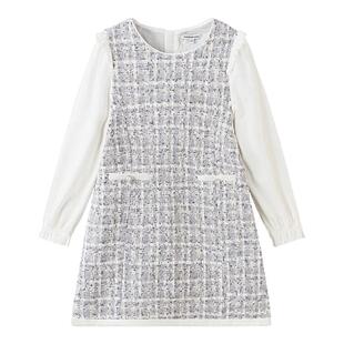 巴拉巴拉女童连衣裙中大童假两件裙子儿童小香风裙子2026春装新款