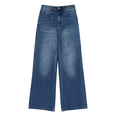 pusumede 城市漫步 复古蓝色低腰直筒牛仔裤女宽松阔腿拖地长裤