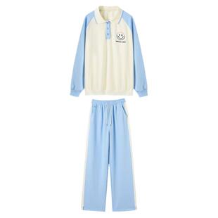 女大童套装春装2026新款Polo翻领洋气女孩初中学生女童长袖两件套