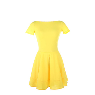 福诺花样滑冰服表演服溜冰服定制儿童成人女童比赛裙子黄色漏背装