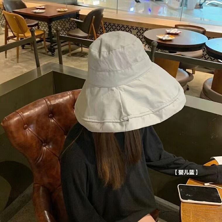 夏季桃皮绒大檐渔夫帽女渔夫帽户外盆可折叠紫外线纯色防防晒帽