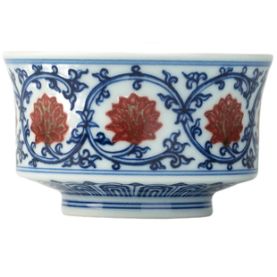 三勤堂复古青花釉里红缠枝莲马蹄杯茶杯景德镇高端陶瓷功夫泡茶碗