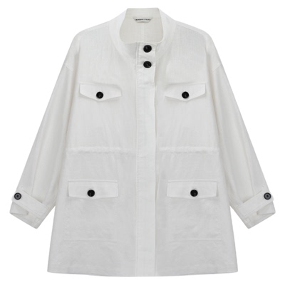 swx studio 极简松弛苎麻黑白薄款防晒立领风衣外套1116A