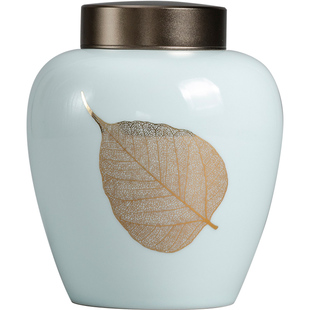 陶瓷大号茶叶罐铝合金盖密封罐家用储存罐存茶罐绿茶普洱红茶罐