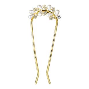 u型发簪珍珠发钗金属树叶插梳盘发器丸子头叉梳防滑簪子u形发夹女