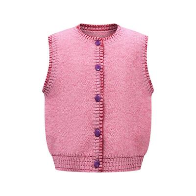 Little Naive女童马甲针织秋季新款撞色圆领毛织背心儿童复古上衣