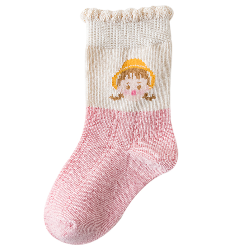 全棉a类春夏款女童袜子小孩中筒公主袜纯棉宝宝袜卡通学生网眼夏