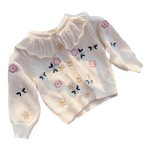 25韩版婴儿秋装婴幼儿针织毛衣开衫女童洋气公主刺绣绣花洋气外套