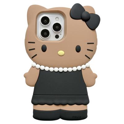 jze 立体小香风珍珠黑裙子HelloKitty适用苹果16ProMax手机壳iphone13新款15pro少女17硅胶16pro防摔保护套14