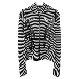 DETW 25AW*小众图腾哥特音符*条纹拉链正肩修身连帽开衫外套男女