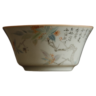 闻说|景德镇市纯手绘天青汝窑品茗杯《桂枝图》晓华制