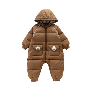 童泰宝宝连体衣加厚羽绒服男宝冬季外出服男孩哈衣白鸭绒2025新款