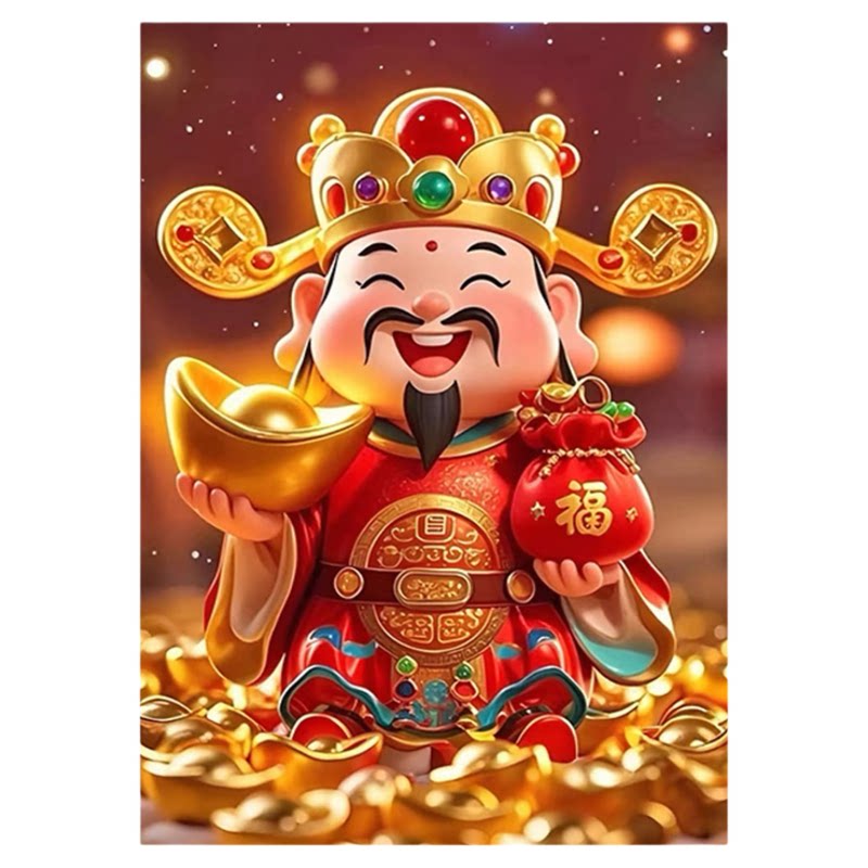 财神爷中式手工点贴钻满绣钻石画
