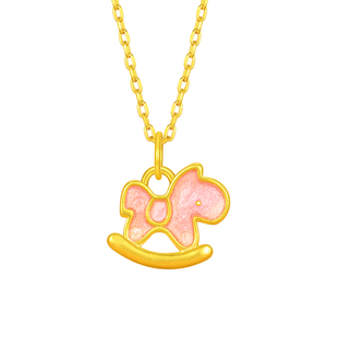 中国黄金央创本命年黄金项链女足金木马吊坠女款情人节礼物送女友