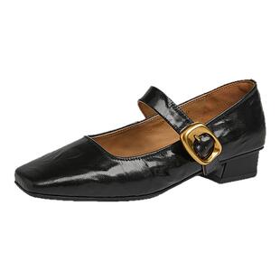 MILLIE'S/妙丽新款时尚低跟浅口单鞋一字扣真皮羊皮小皮鞋春秋季