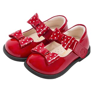 泰兰尼斯女童红色复古小皮鞋秋季新款女宝宝学步鞋俏皮波点公主鞋