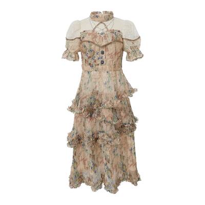 LULUALWAYS【 田园春意】秋季新款田园风中长款公主蛋糕连衣裙女