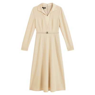 YINER音儿2025冬季新款法式翻领澳洲美丽诺羊毛混纺针织连衣裙