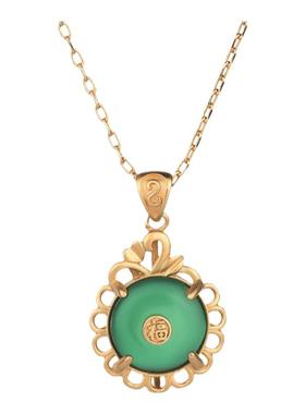 旗袍项链复古鎏金福字仿和田玉平安扣吊坠女款玉石玉坠送妈妈长辈