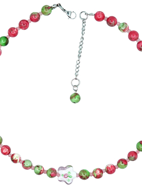 天然雨彩石海棠花未眠项链