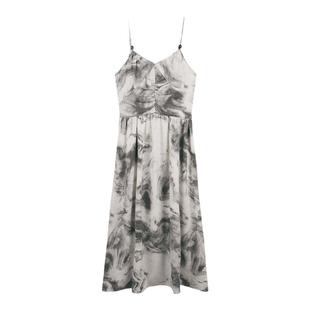 弥古水墨印花吊带连衣裙女高级感修身夏季海边裙子三亚度假沙滩裙